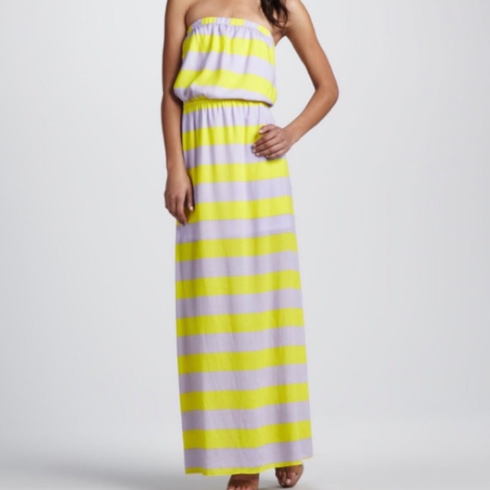 Splendid Magnolia Yellow & Lavender Striped Strapless Maxi Dress